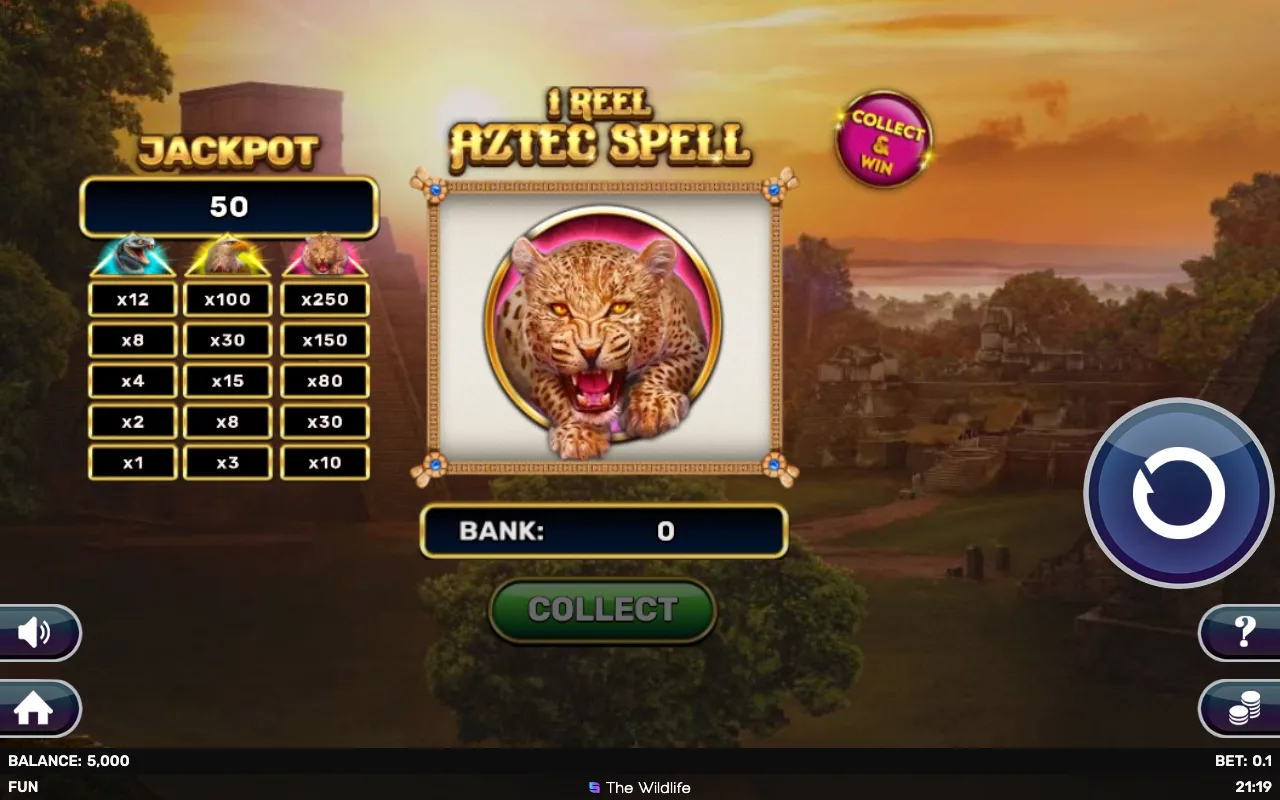 The base game — 1 Reel Aztec Spell