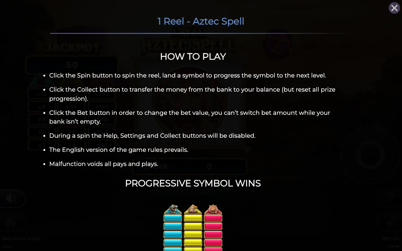 How to play — 1 Reel Aztec Spell