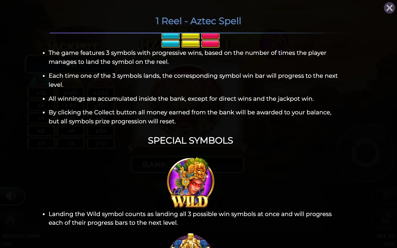Game rules, page 2 — 1 Reel Aztec Spell
