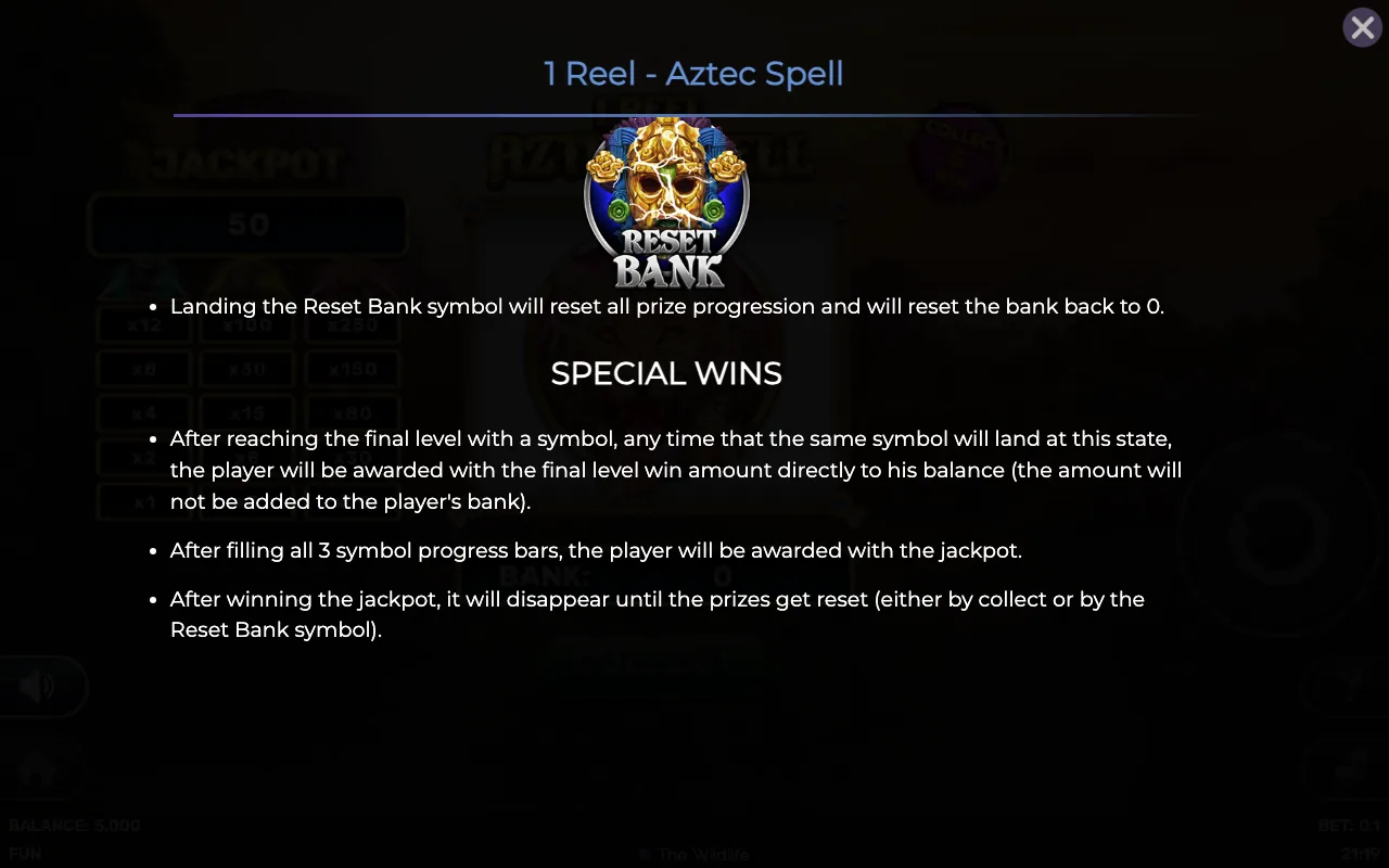 Special wins — 1 Reel Aztec Spell