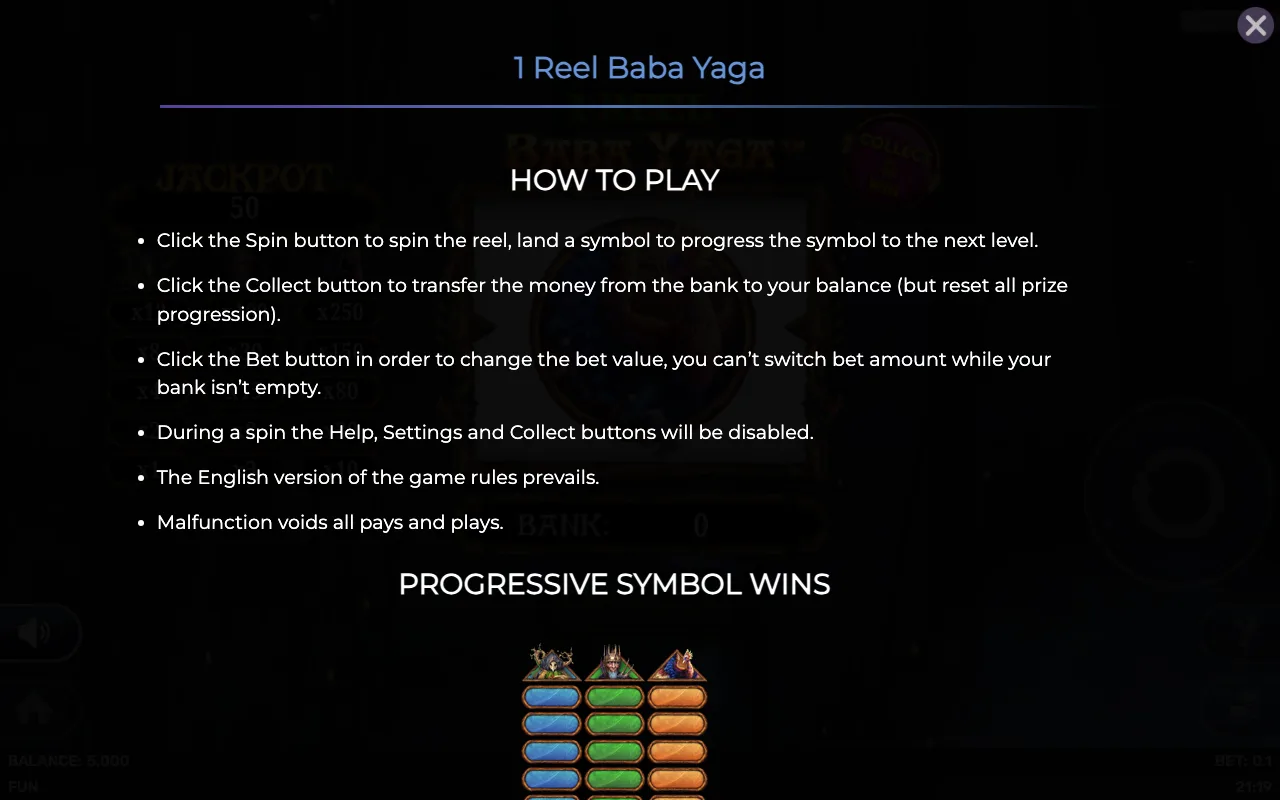 How to play — 1 Reel Baba Yaga