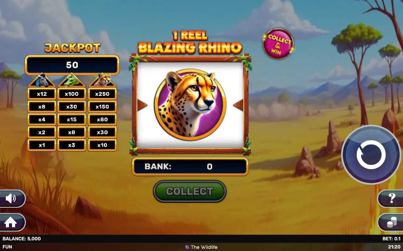 The base game — 1 Reel Blazing Rhino