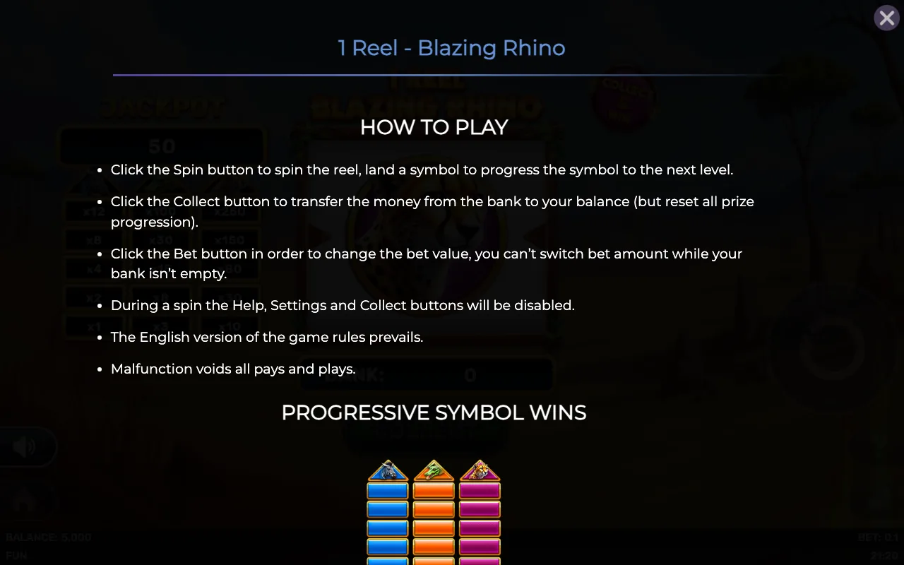 How to play — 1 Reel Blazing Rhino