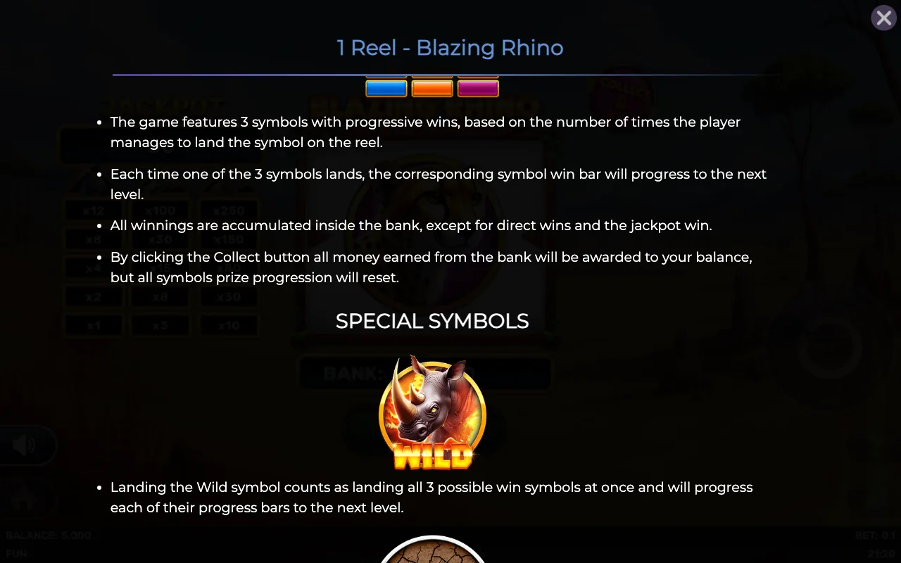 Game rules, page 2 — 1 Reel Blazing Rhino