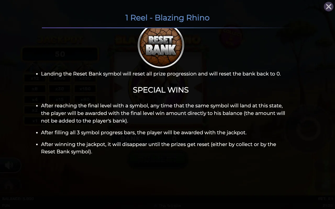 Special wins — 1 Reel Blazing Rhino