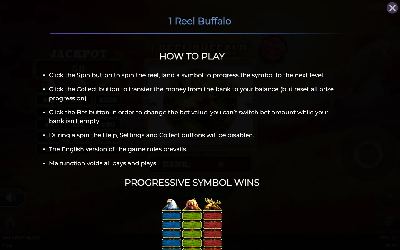 How to play — 1 Reel Buffalo