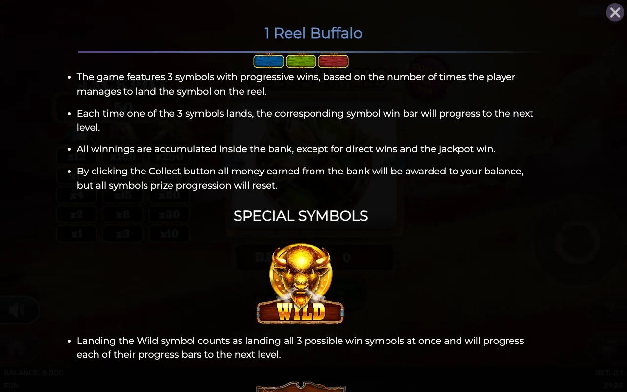 Game rules, page 2 — 1 Reel Buffalo