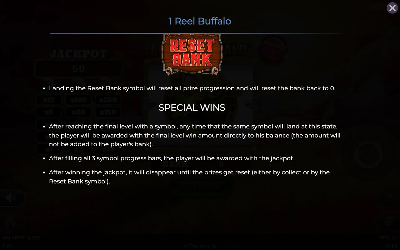 Game rules, page 3 — 1 Reel Buffalo