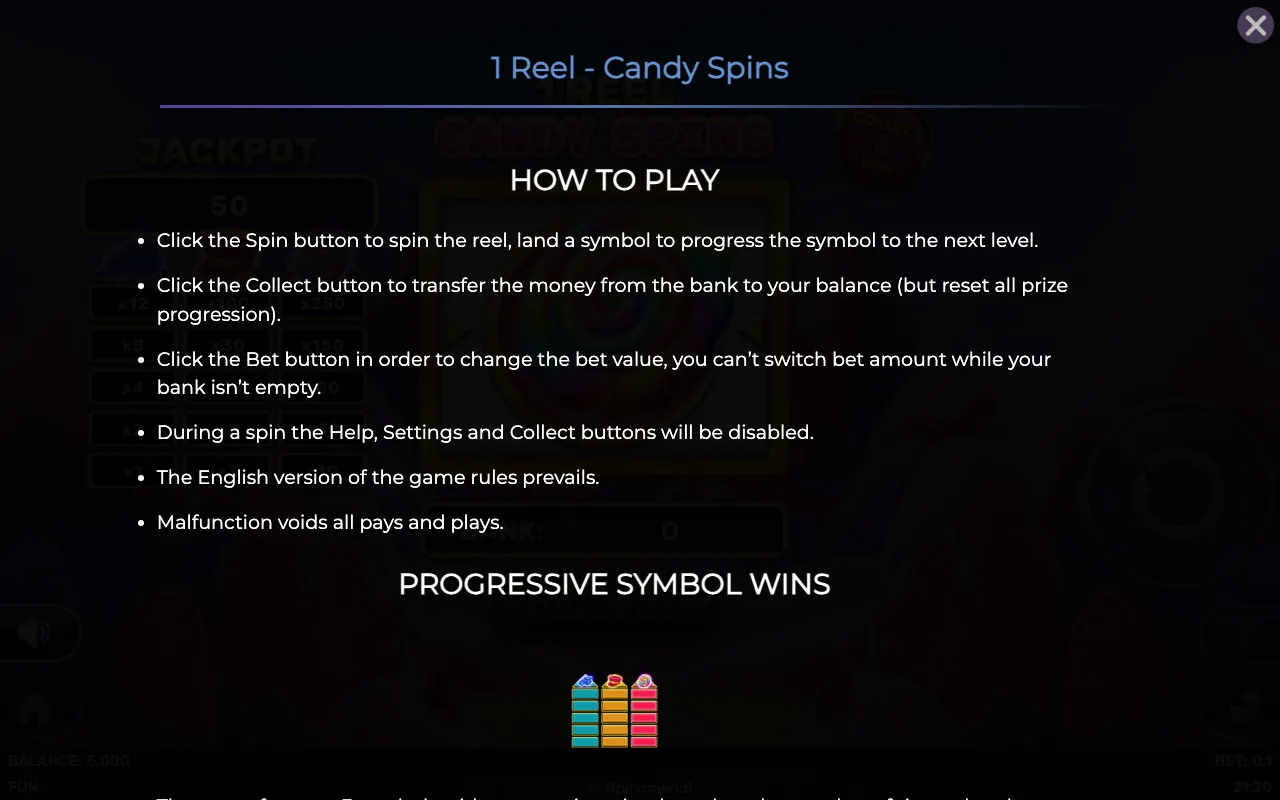 How to play — 1 Reel Candy Spins
