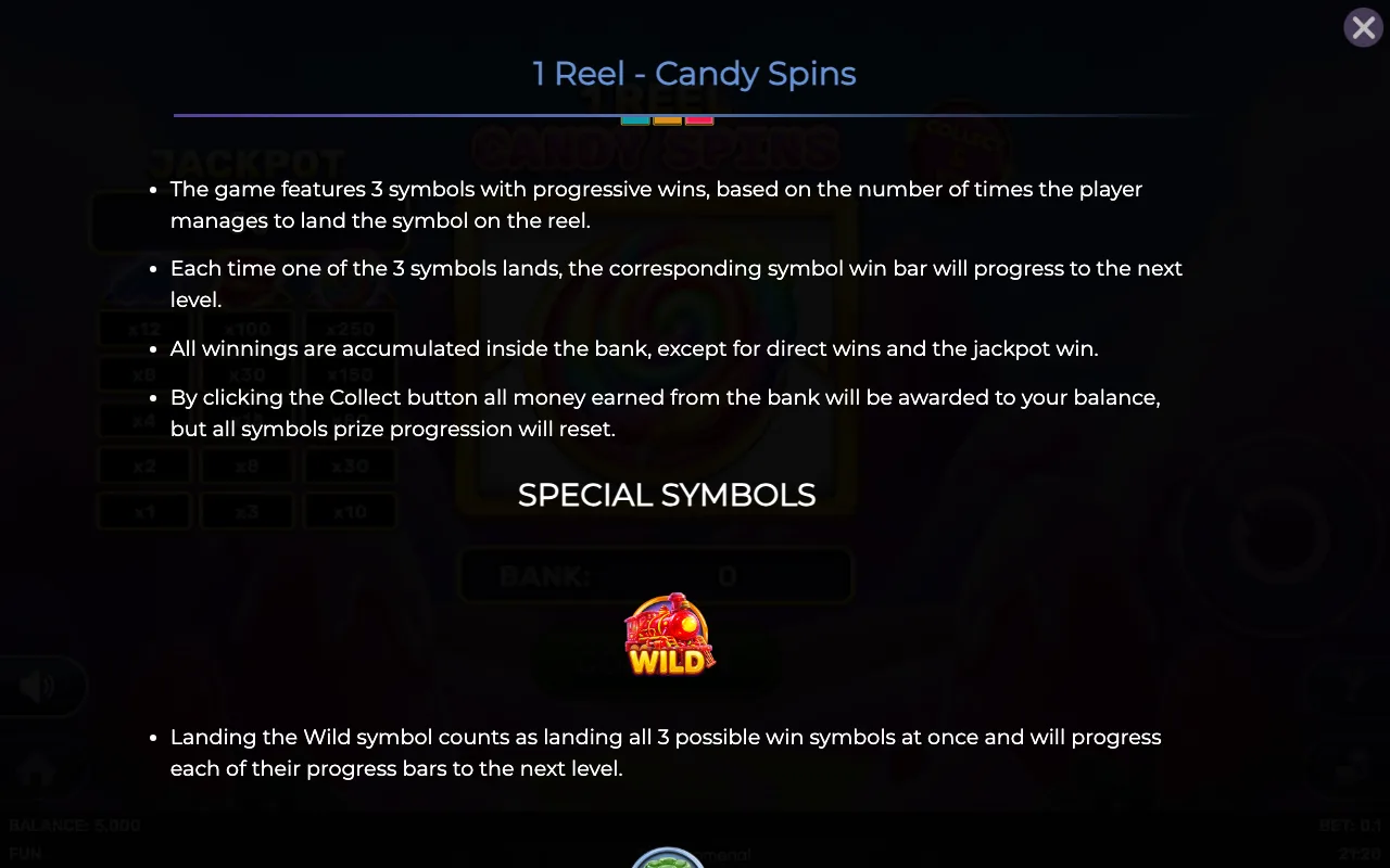 Game rules, page 2 — 1 Reel Candy Spins
