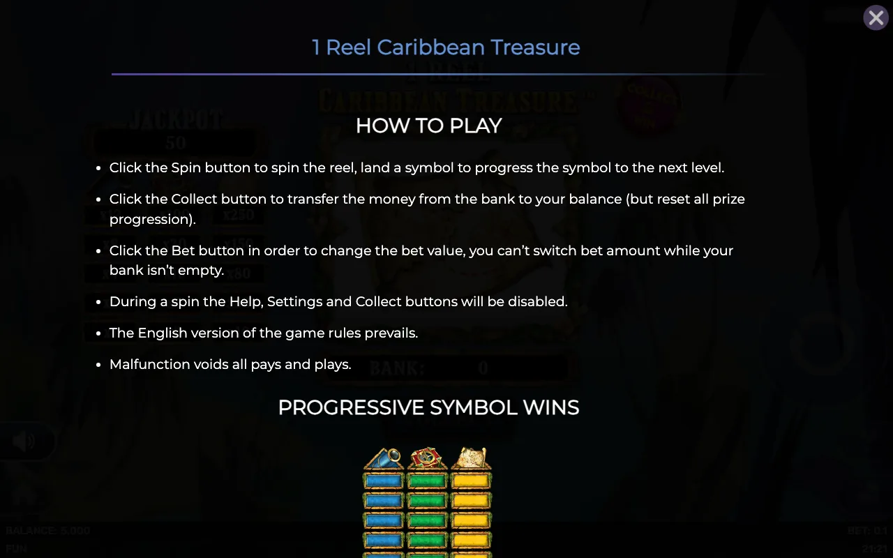 How to play — 1 Reel Caribbean Treasure