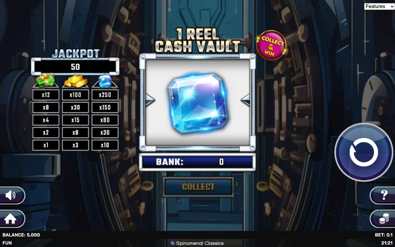 The base game — 1 Reel Cash Vault