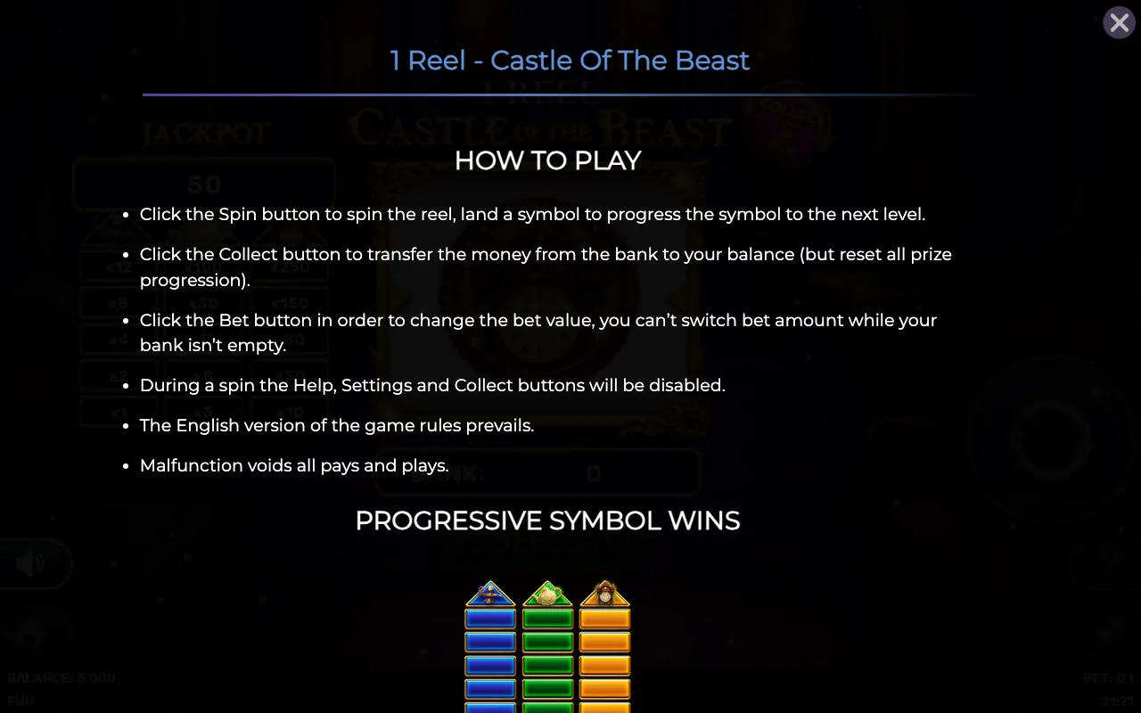 How to play — 1 Reel Castle of The Beast