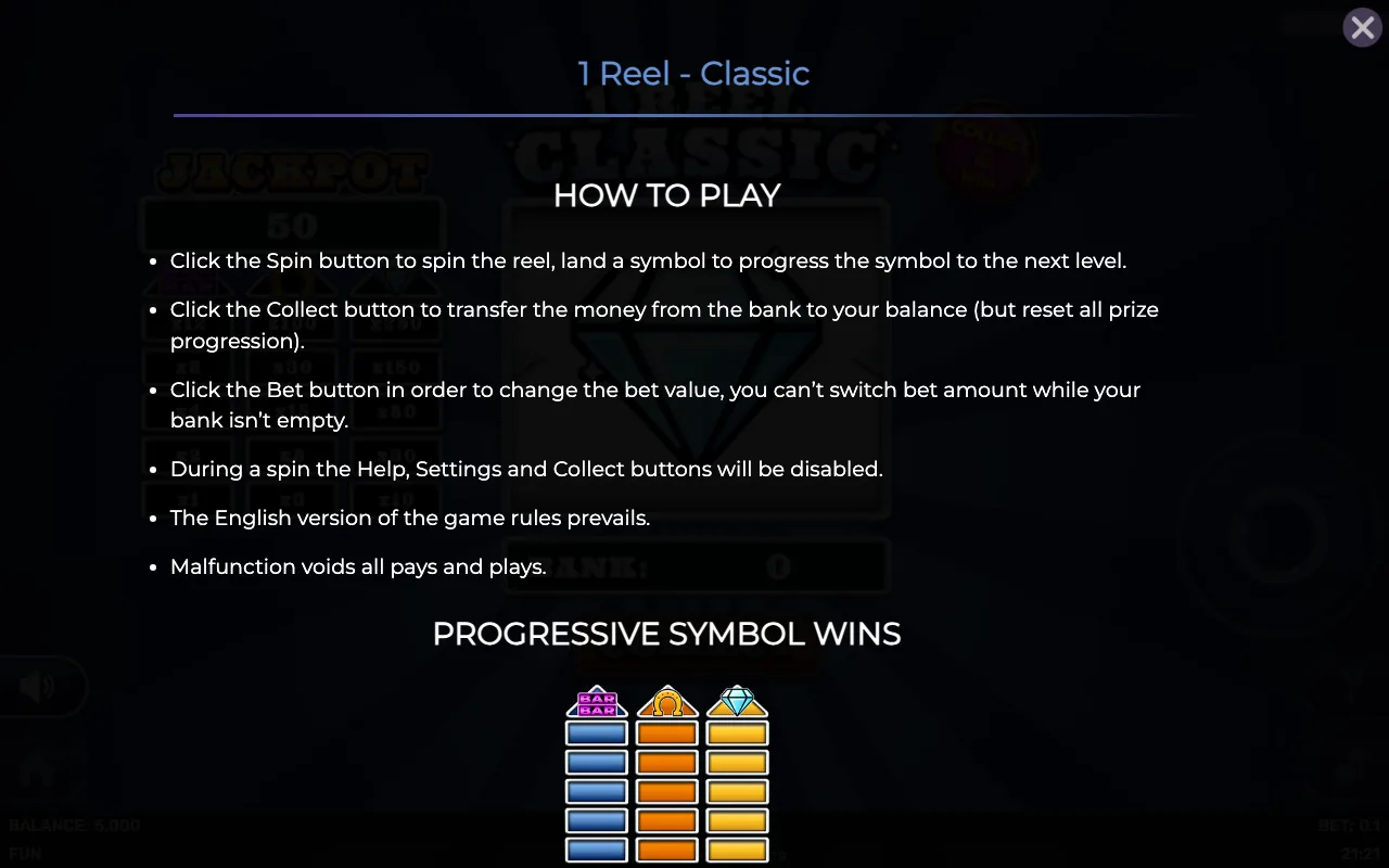 How to play — 1 Reel Classic