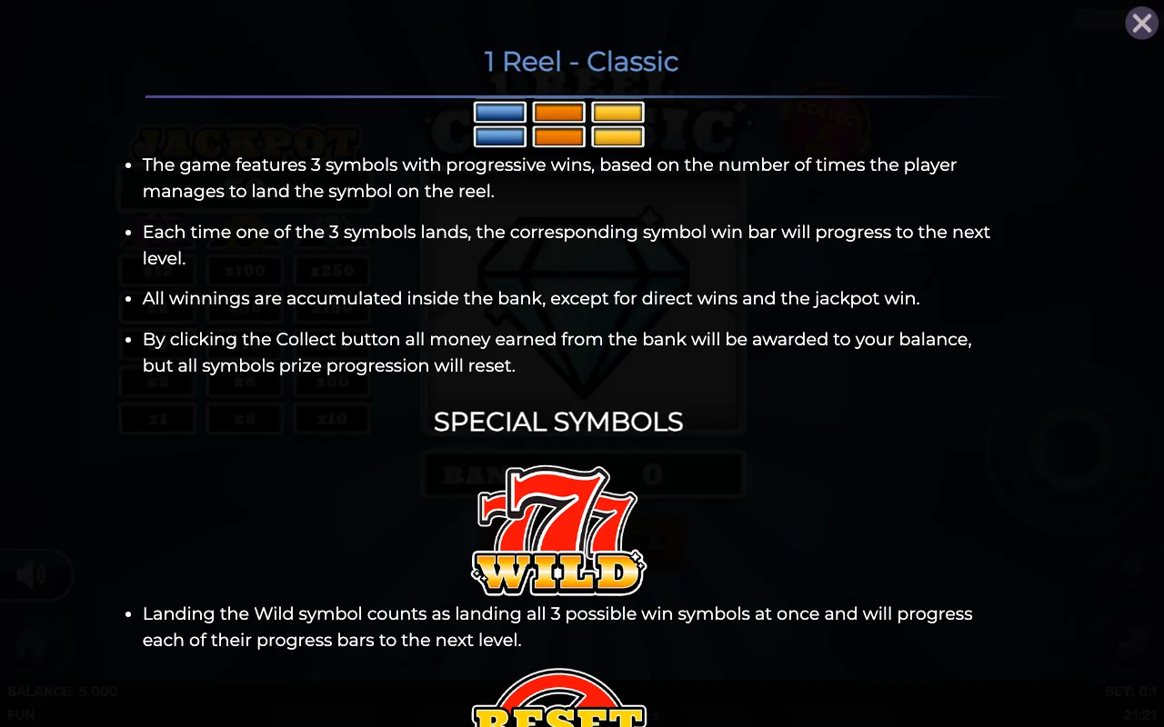 Game rules, page 2 — 1 Reel Classic