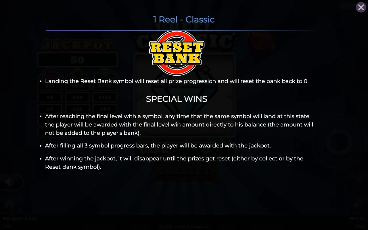 Special wins — 1 Reel Classic