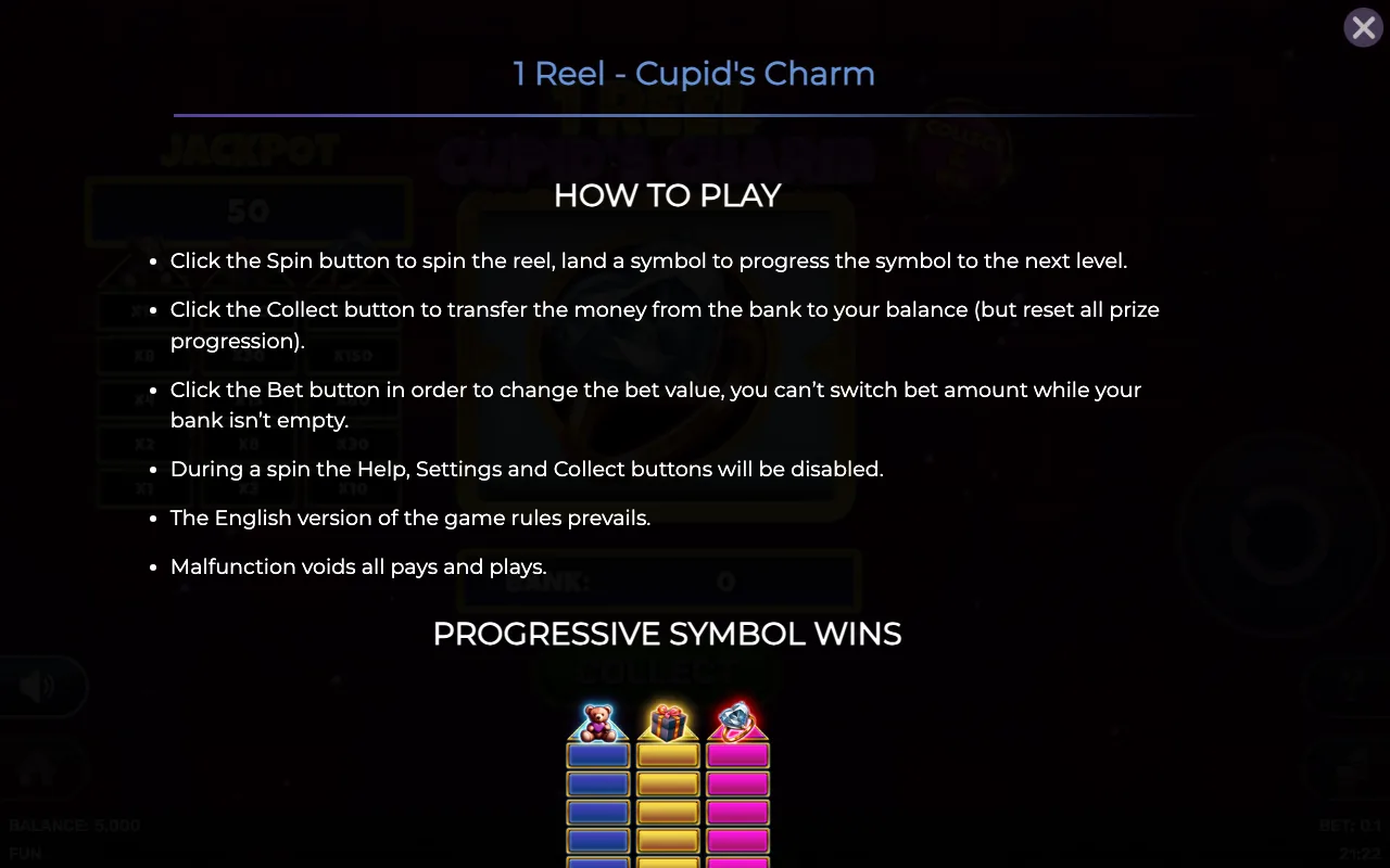 How to play — 1 Reel Cupids Charm