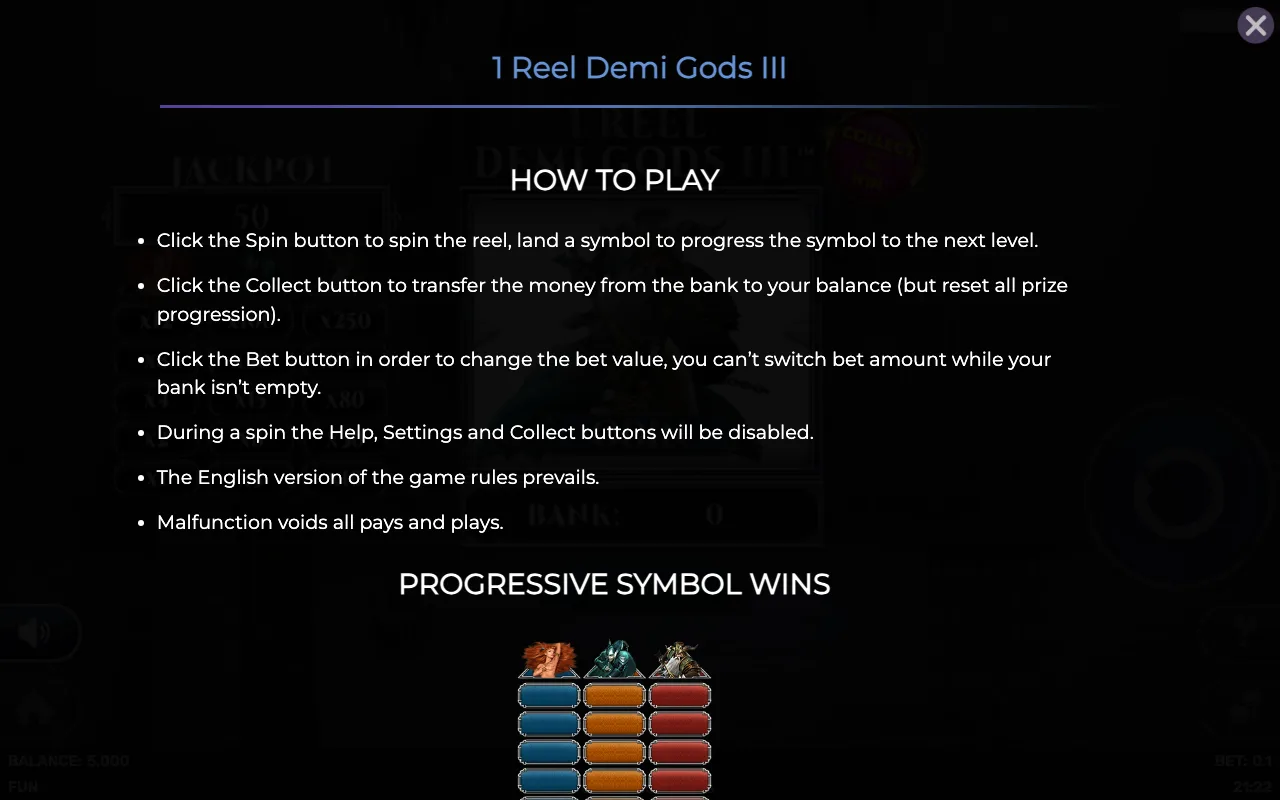 How to play — 1 Reel Demi Gods Iii