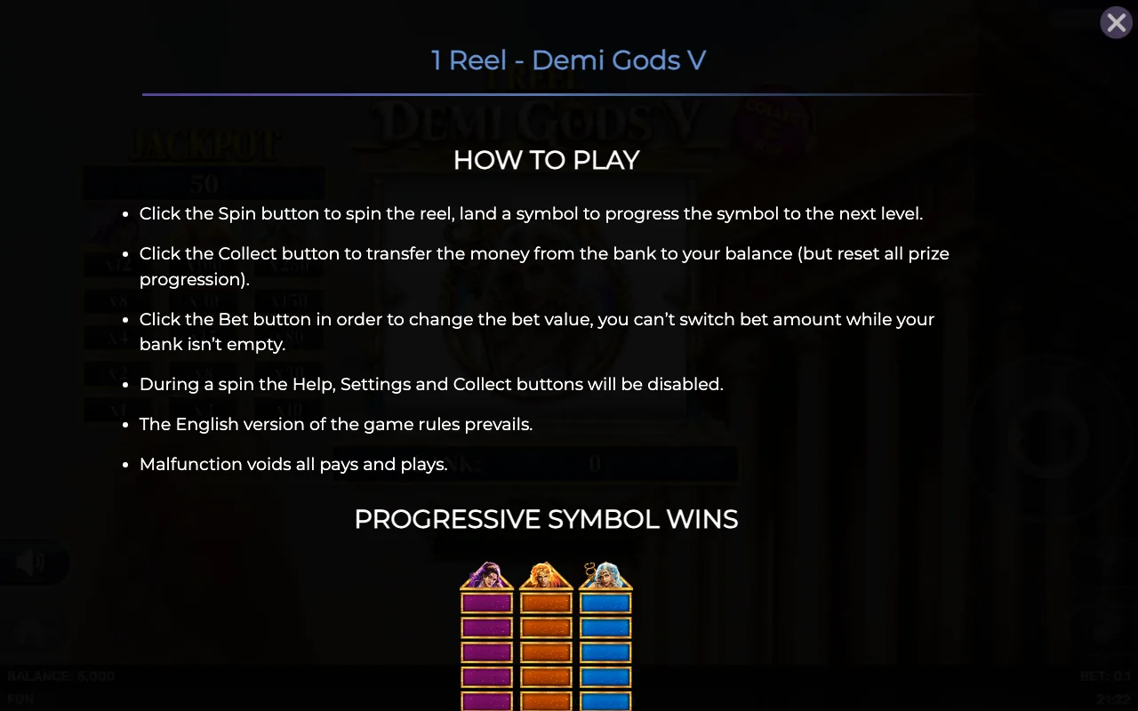 How to play — 1 Reel Demi Gods v