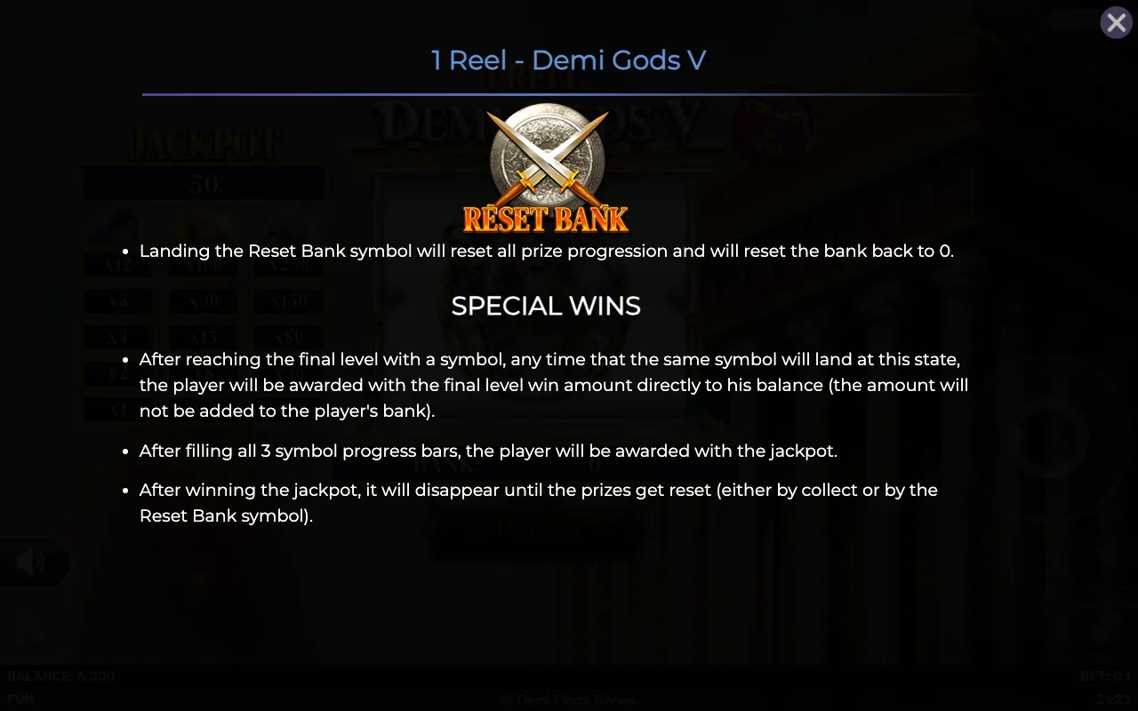 Special wins — 1 Reel Demi Gods v