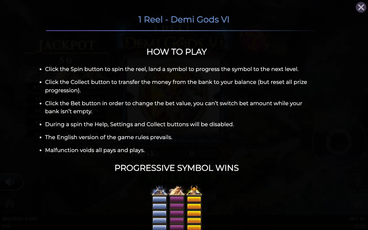 How to play — 1 Reel Demi Gods vi