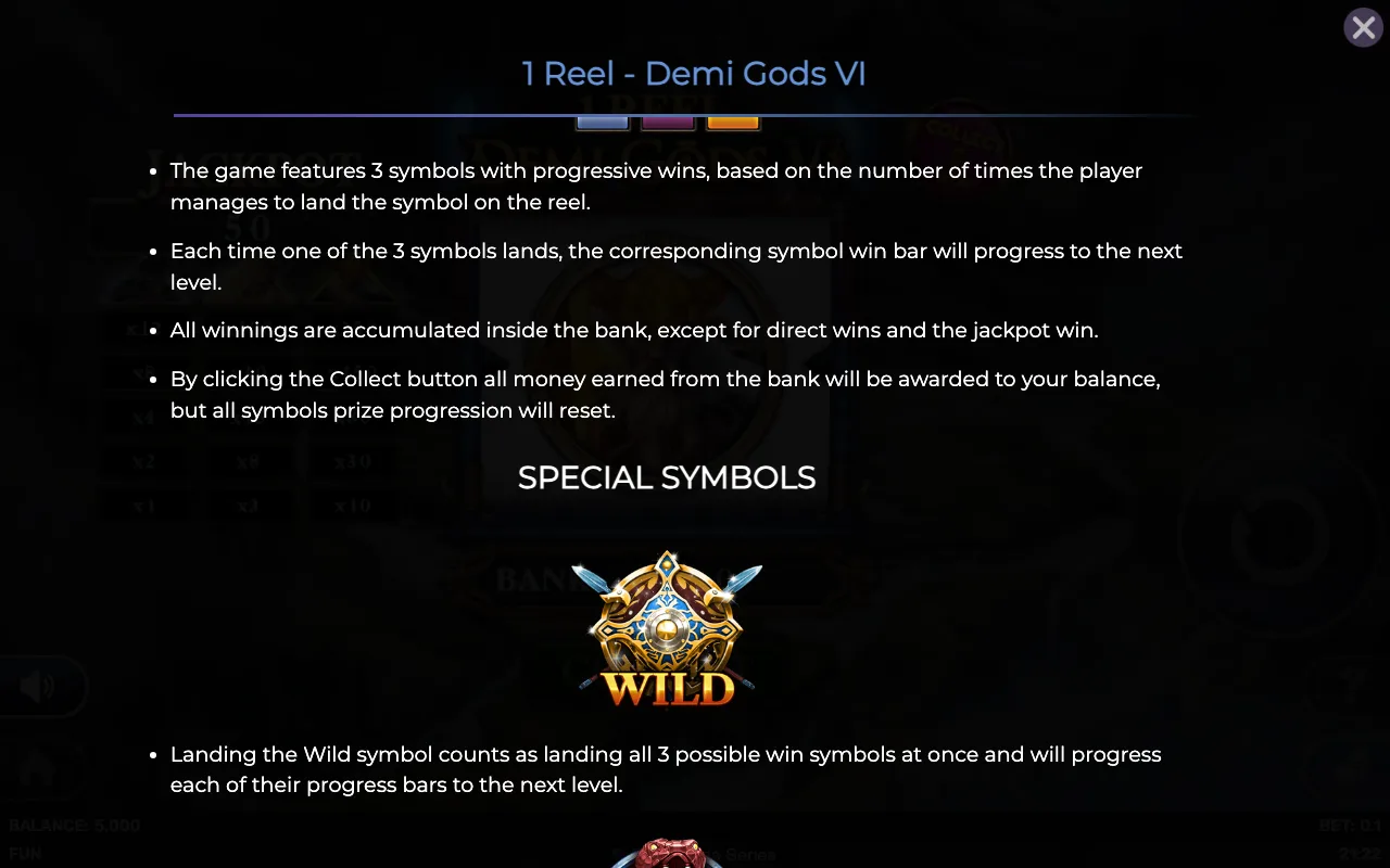 Game rules, page 2 — 1 Reel Demi Gods vi