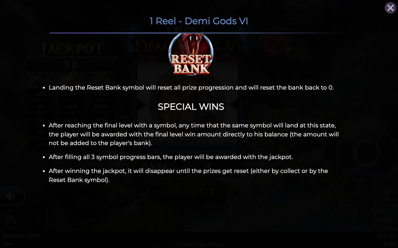 Special wins — 1 Reel Demi Gods vi