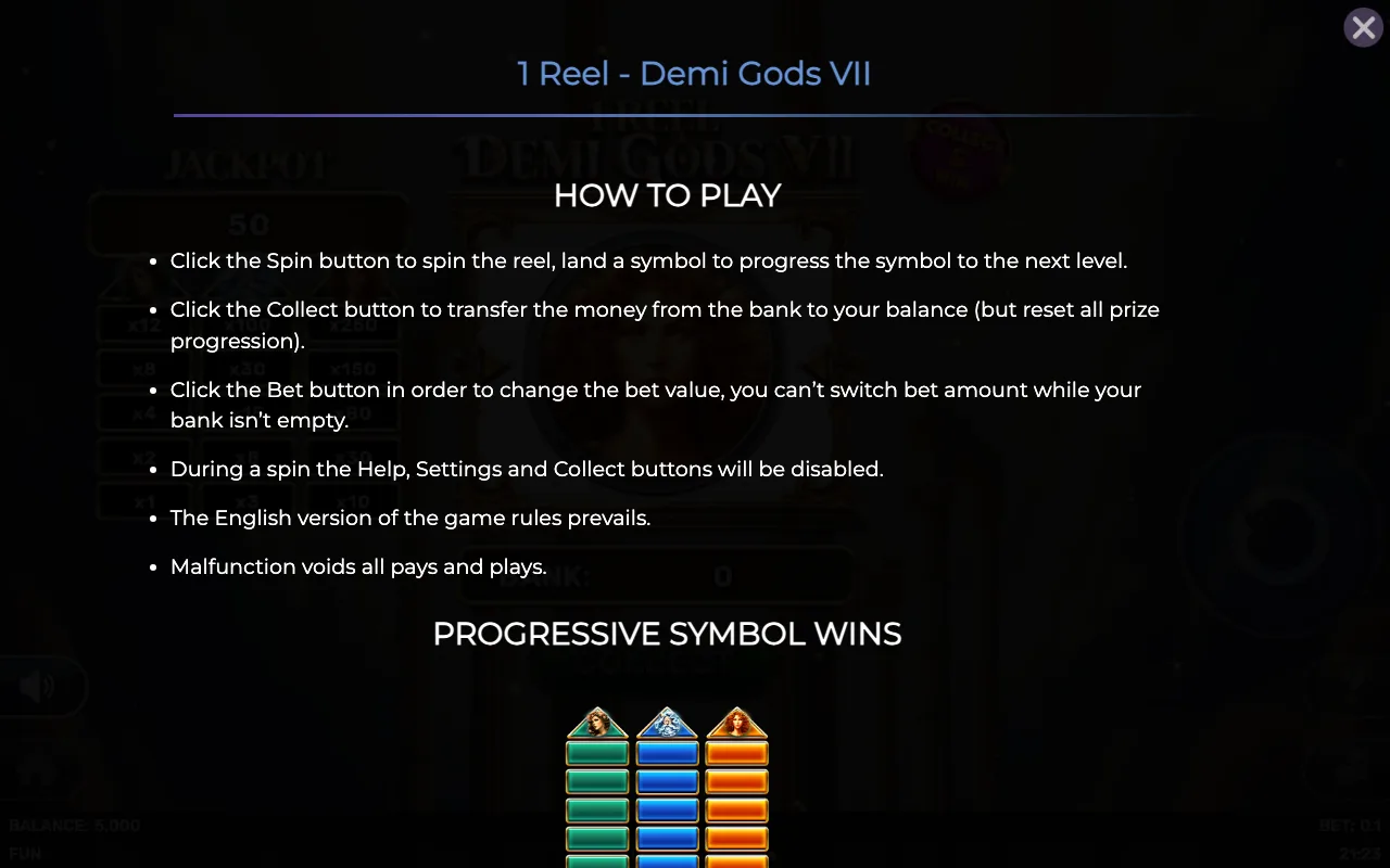 How to play — 1 Reel Demi Gods Vii