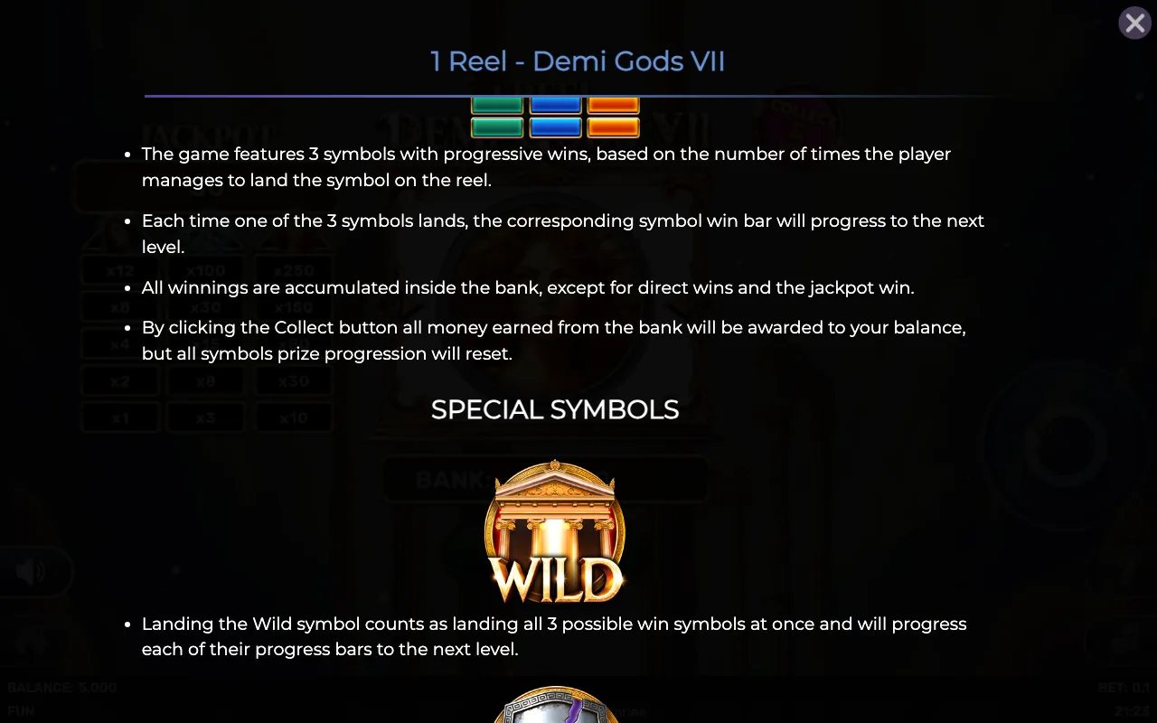 Game rules, page 2 — 1 Reel Demi Gods Vii