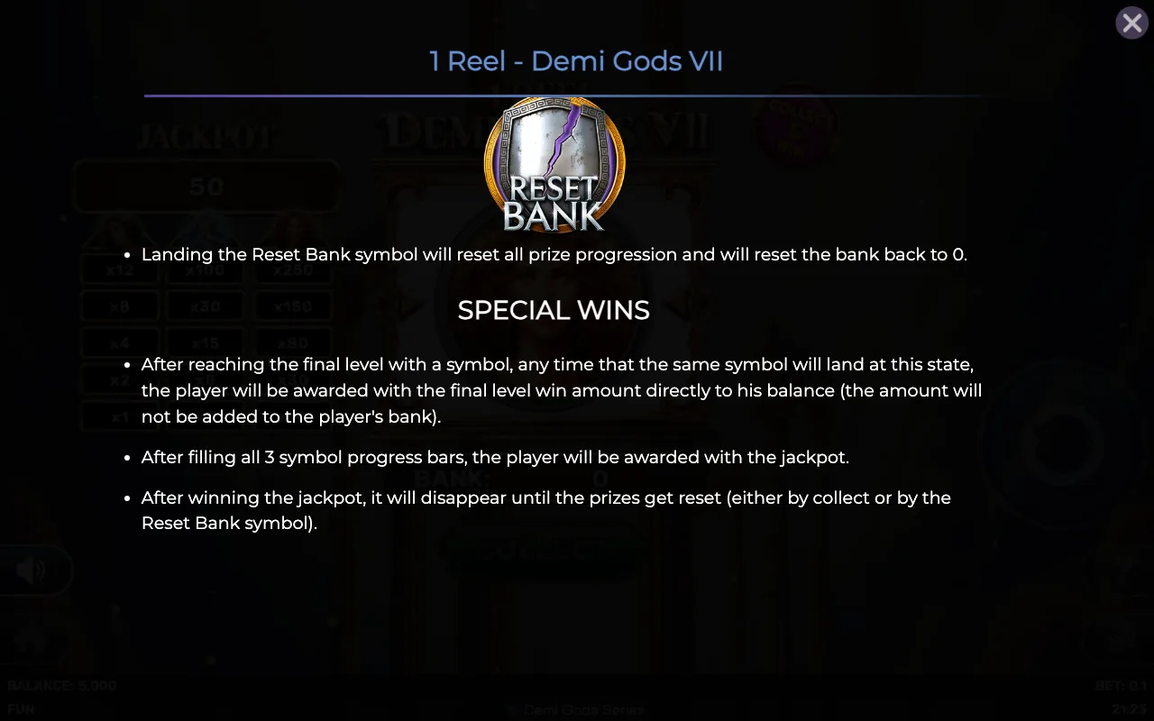 Special wins — 1 Reel Demi Gods Vii