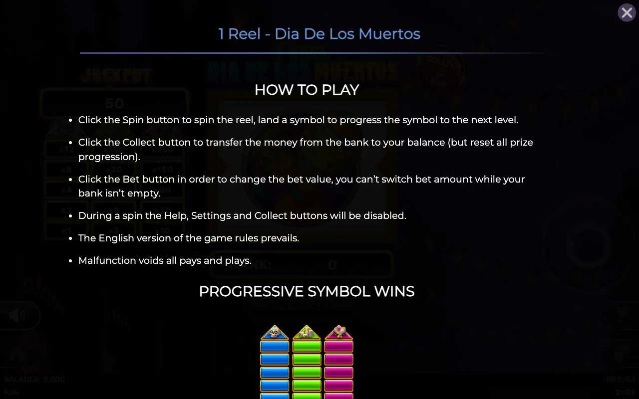 How to play — 1 Reel Dia de Los Muertos