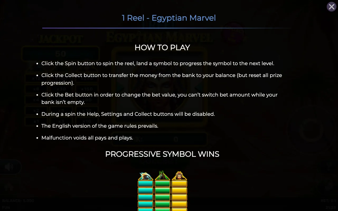 How to play — 1 Reel Egyptian Marvel