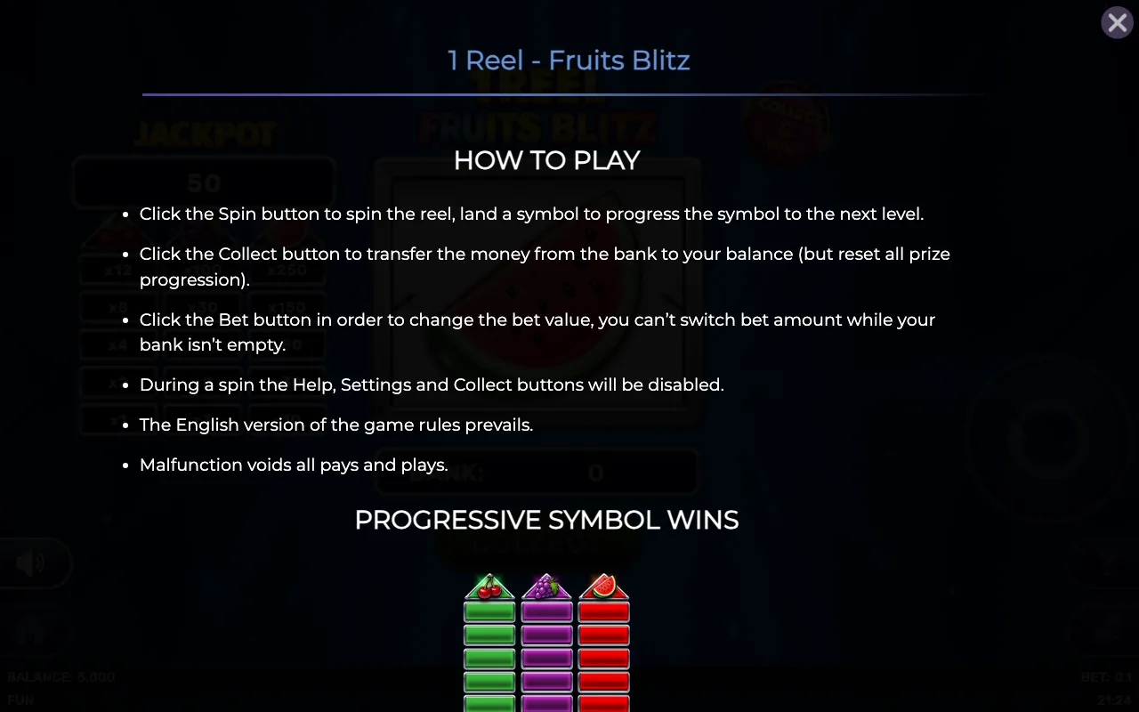 How to play — 1 Reel Fruits Blitz