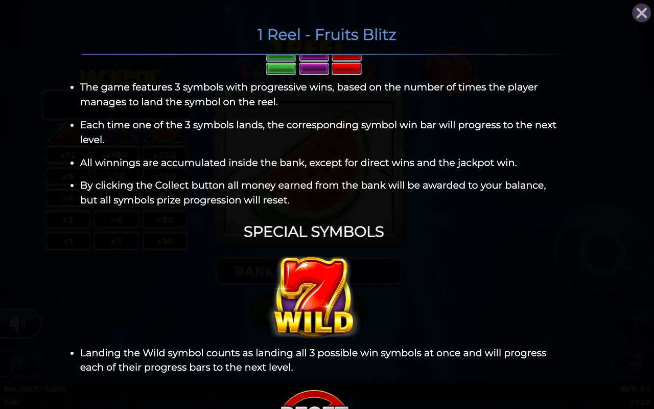 Game rules, page 2 — 1 Reel Fruits Blitz