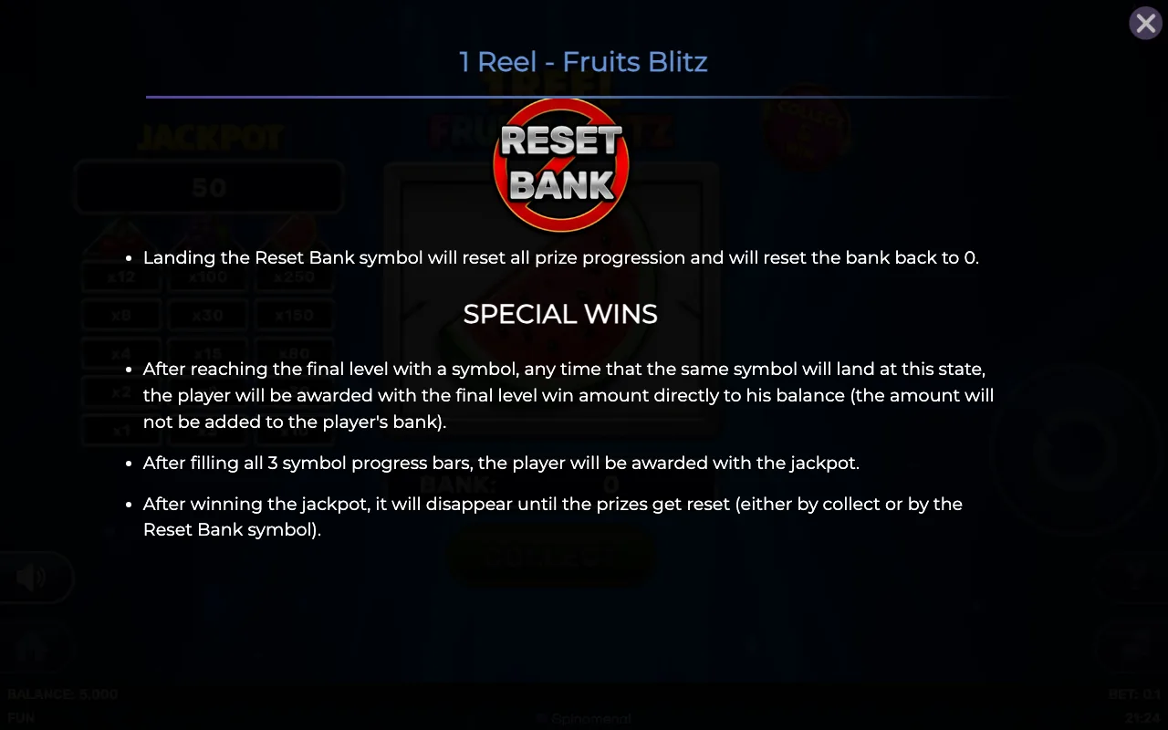 Special wins — 1 Reel Fruits Blitz