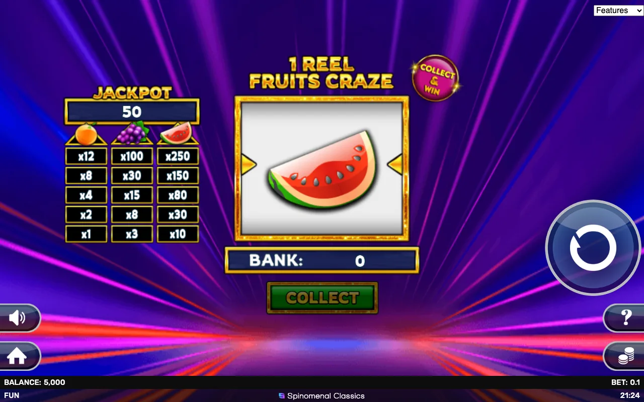 The base game — 1 Reel Fruits Craze