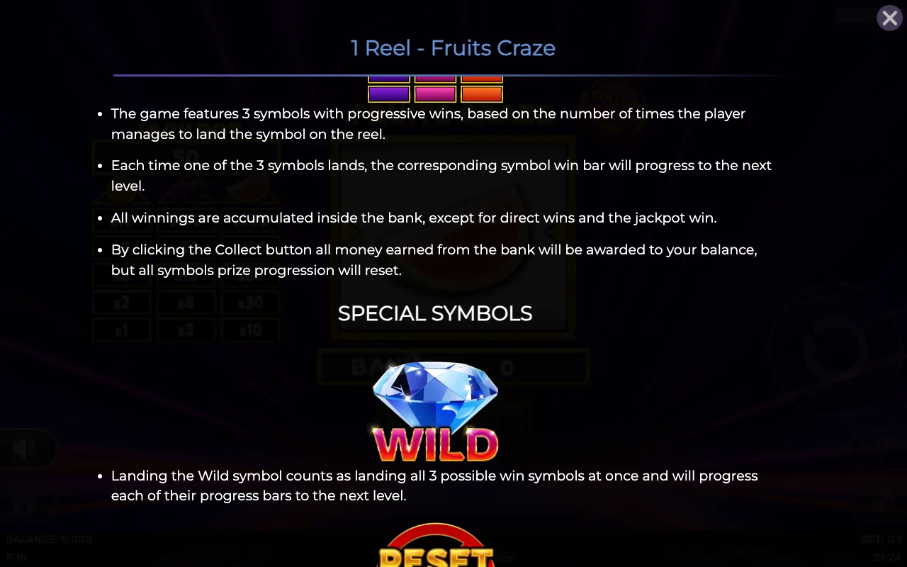 Game rules, page 2 — 1 Reel Fruits Craze