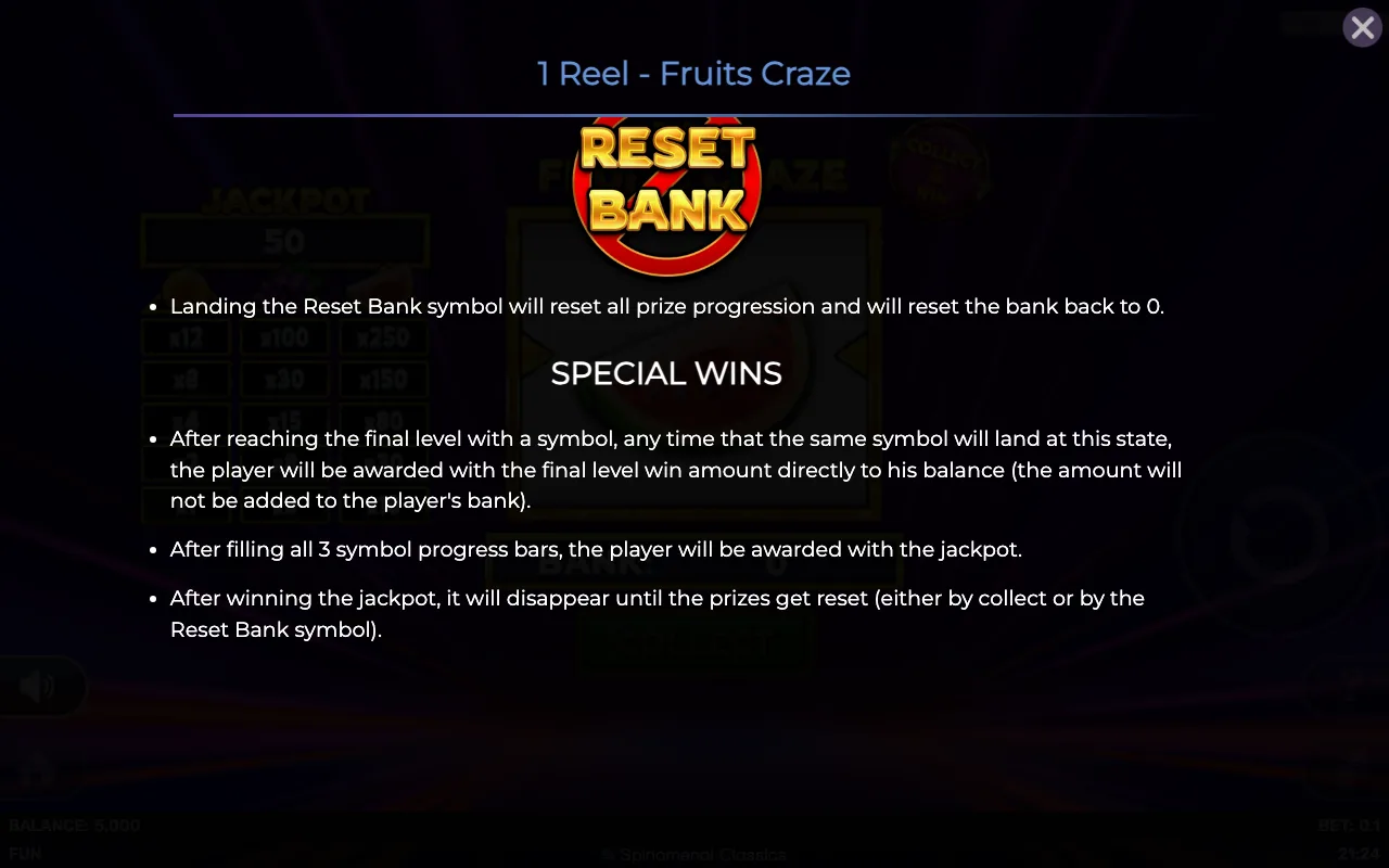 Game rules, page 3 — 1 Reel Fruits Craze