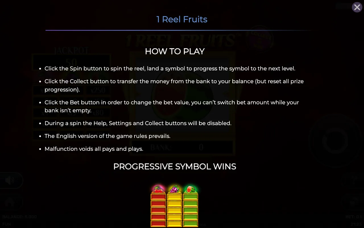 How to play — 1 Reel Fruits