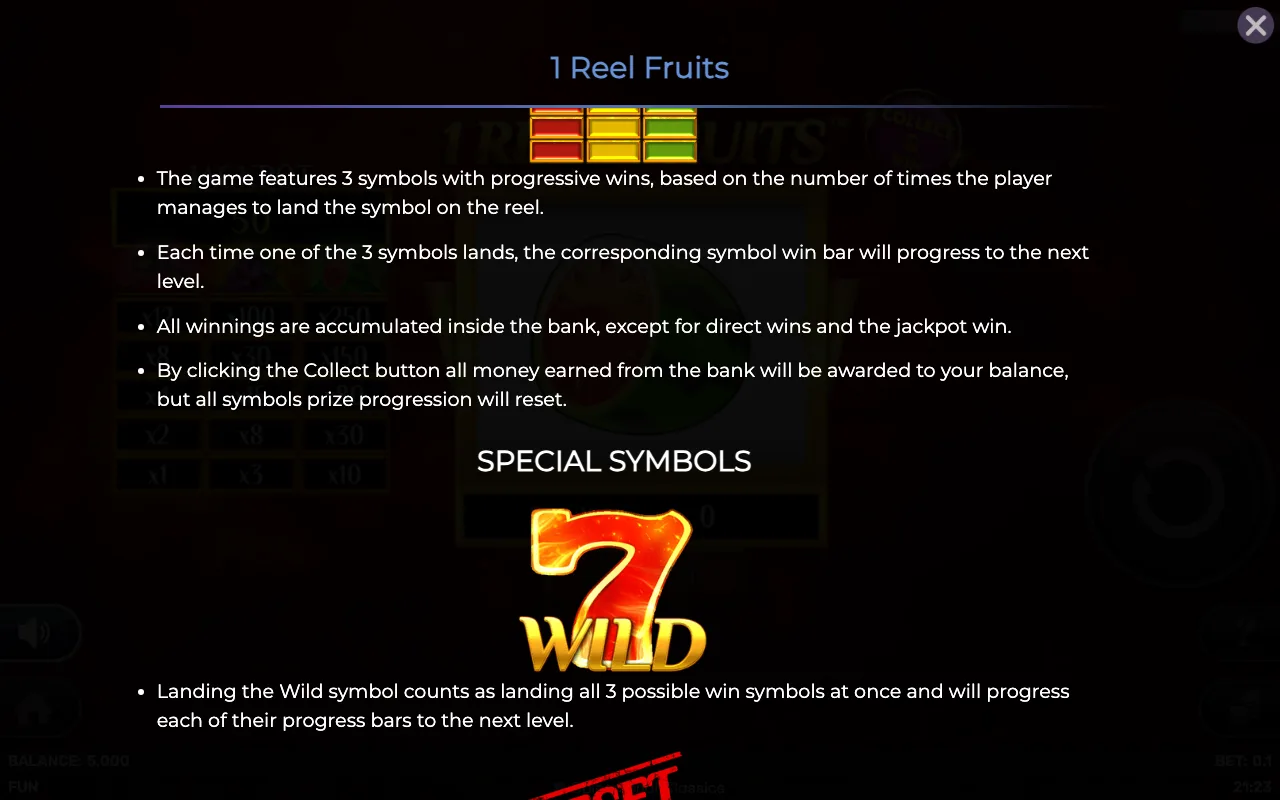 Game rules, page 2 — 1 Reel Fruits