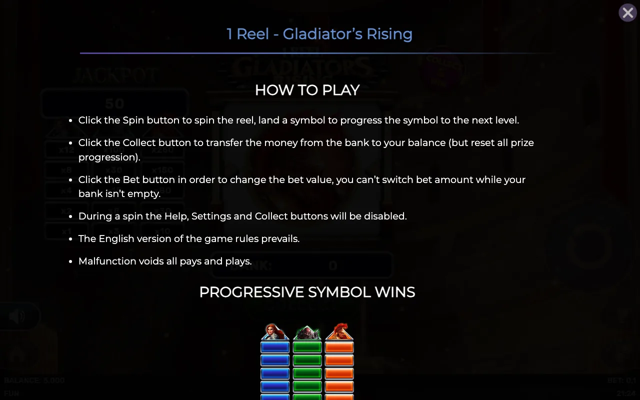 How to play — 1 Reel Gladiators Rising
