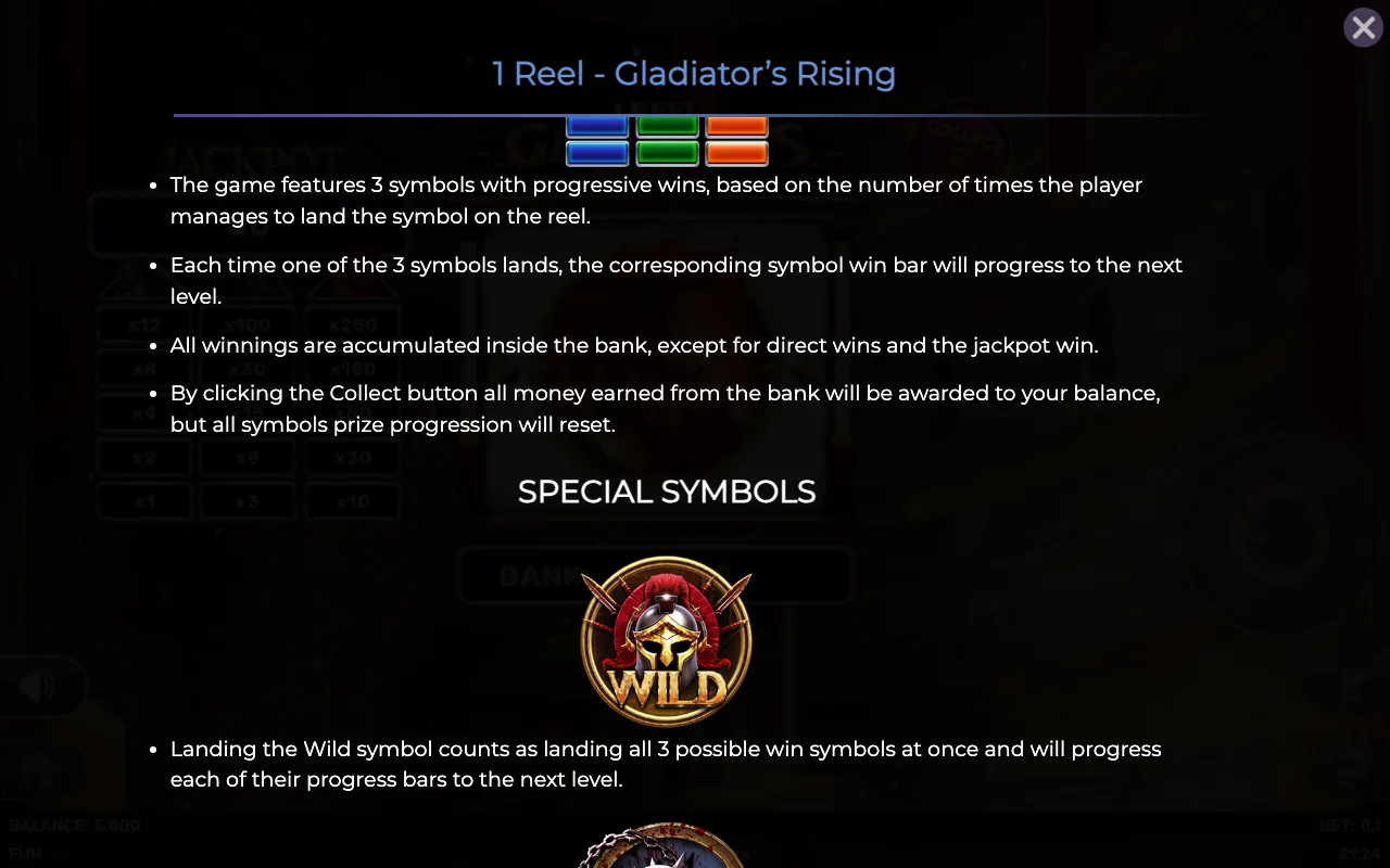Game rules, page 2 — 1 Reel Gladiators Rising