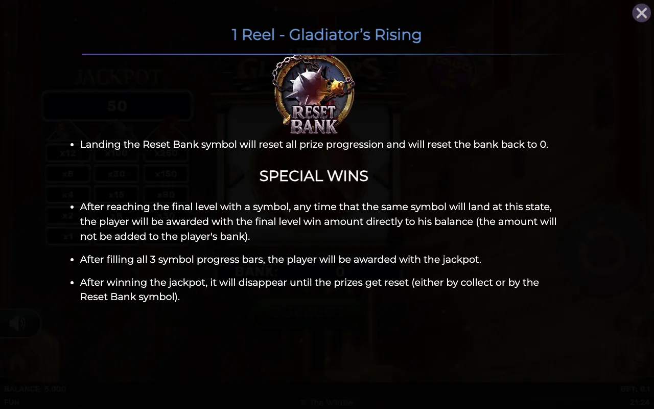 Game rules, page 3 — 1 Reel Gladiators Rising