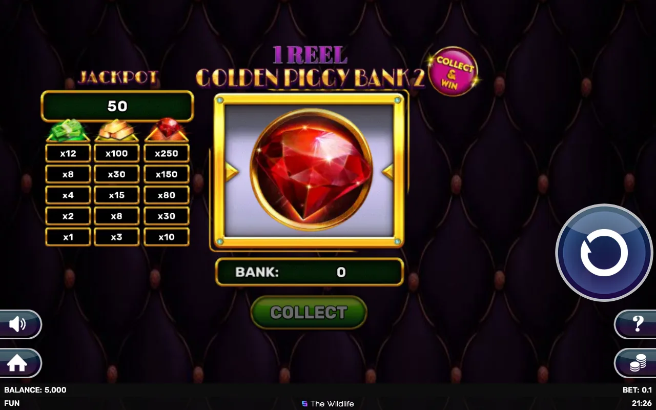 The base game — 1 Reel Golden Piggy Bank 2