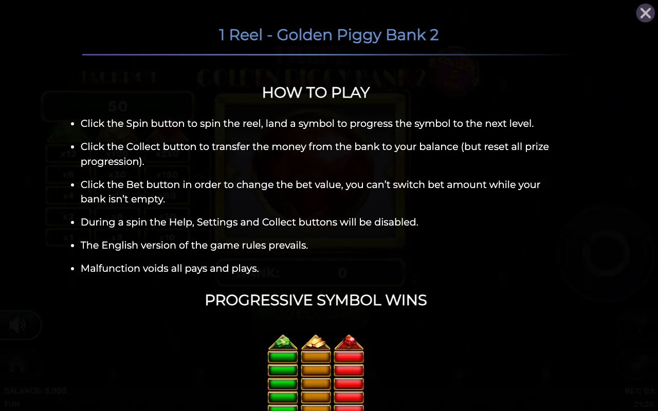 How to play — 1 Reel Golden Piggy Bank 2
