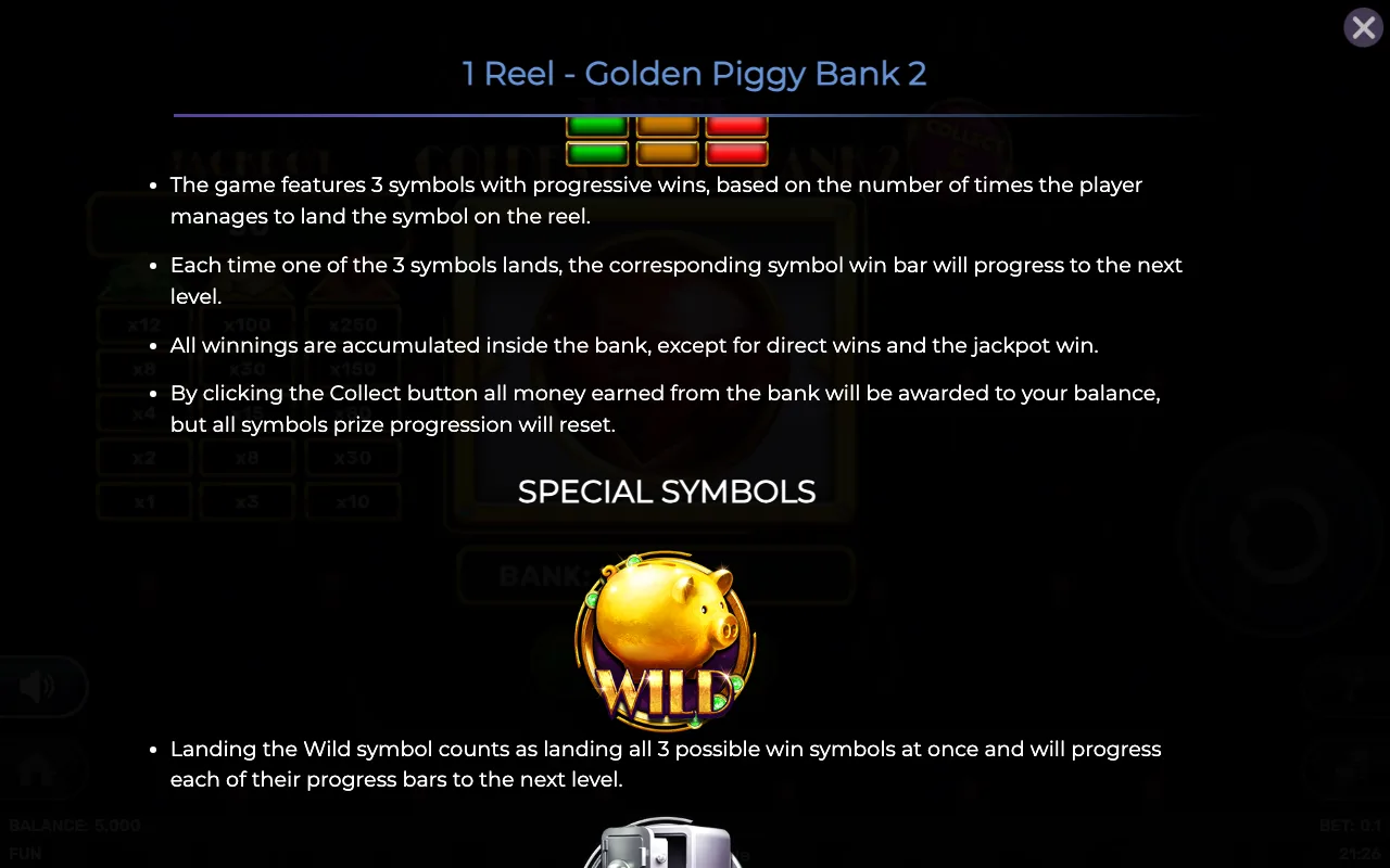 Game rules, page 2 — 1 Reel Golden Piggy Bank 2