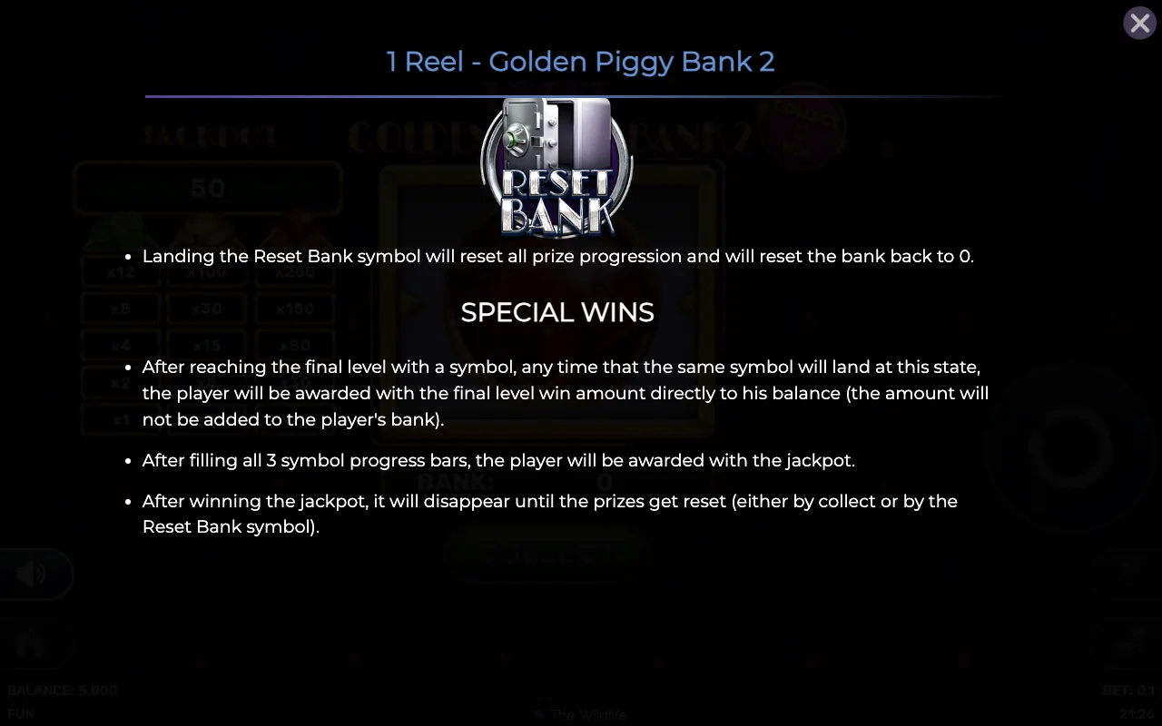 Special wins — 1 Reel Golden Piggy Bank 2