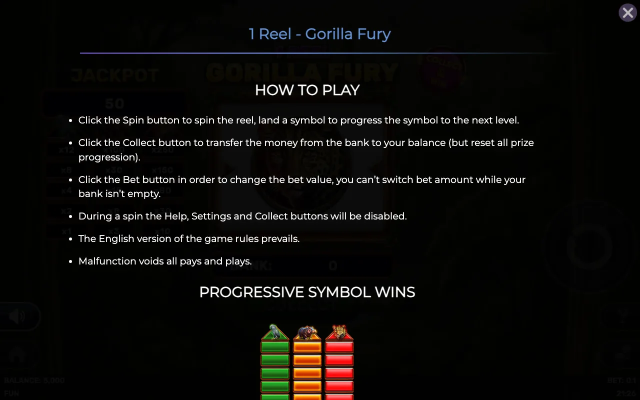 How to play — 1 Reel Gorilla Fury