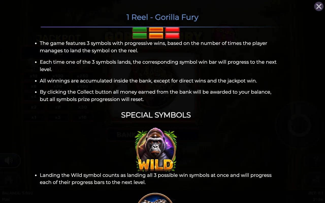 Game rules, page 2 — 1 Reel Gorilla Fury