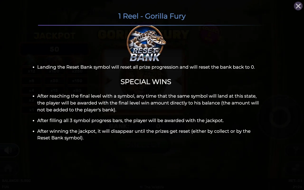 Special wins — 1 Reel Gorilla Fury